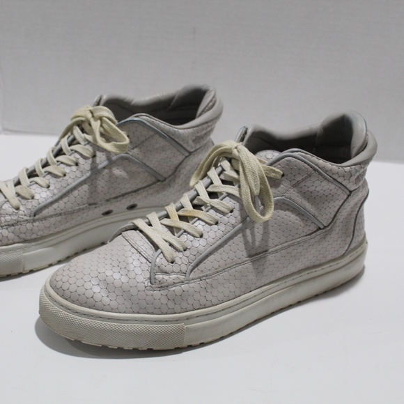 ETQ LEATHER SNAKE LIKE IMPRINT HIGH TOP SNEAKERS - Picture 1 of 9